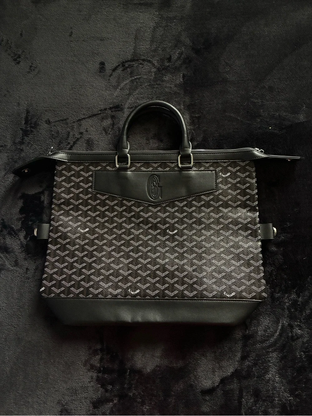Men's Black Patterned Tote Bag - Elegant Work Carry